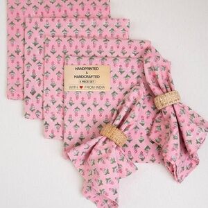 Pink floral cotton napkins - 18x18, 2 sets/12 total